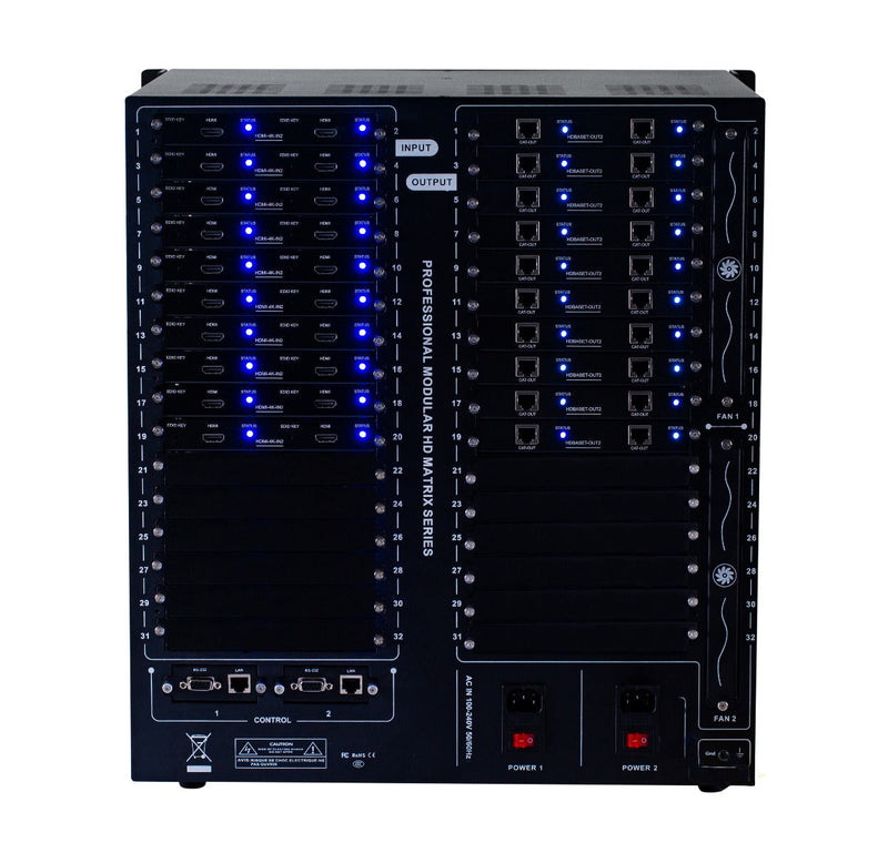 Brightlink PRO-MIX 4K Seamless Modular Matrix in our 18 HDMI Input x 24 HDBaseT Output configuration (c/w 24 Receivers over Cat6 Up To 228ft) - Front Panel 7” Touch Screen - Free Brightlink Control APP.7