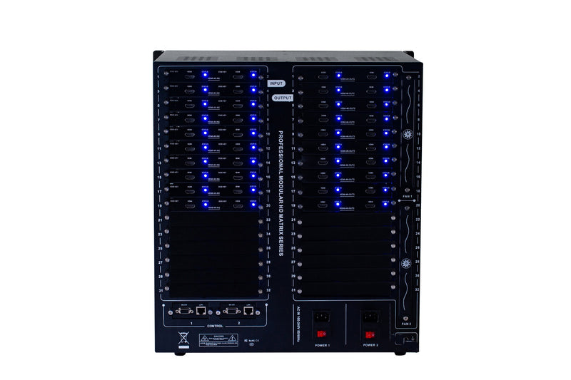 Brightlink PRO-MIX 4K Seamless Modular Matrix in our 20 HDMI Input x 20 HDMI Output configuration - Front Panel 7” Touch Screen - Free Brightlink Control APP.