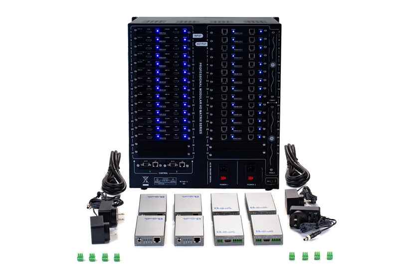 Brightlink PRO-MIX 4K Seamless Modular Matrix in our 28 HDMI Input x 28 HDBaseT Output configuration (c/w 28 Receivers over Cat6 Up To 228ft) - Front Panel 7” Touch Screen - Free Brightlink Control APP.7