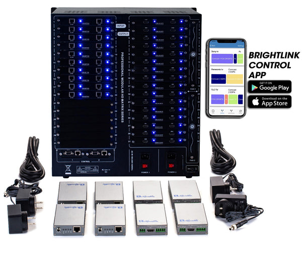 Brightlink PRO-MIX 4K Seamless Modular Matrix in our 20 HDBaseT Input x 32 HDMI Output configuration (c/w 32 Receivers over Cat6 Up To 228ft) - Front Panel 7” Touch Screen - Free Brightlink Control APP.7