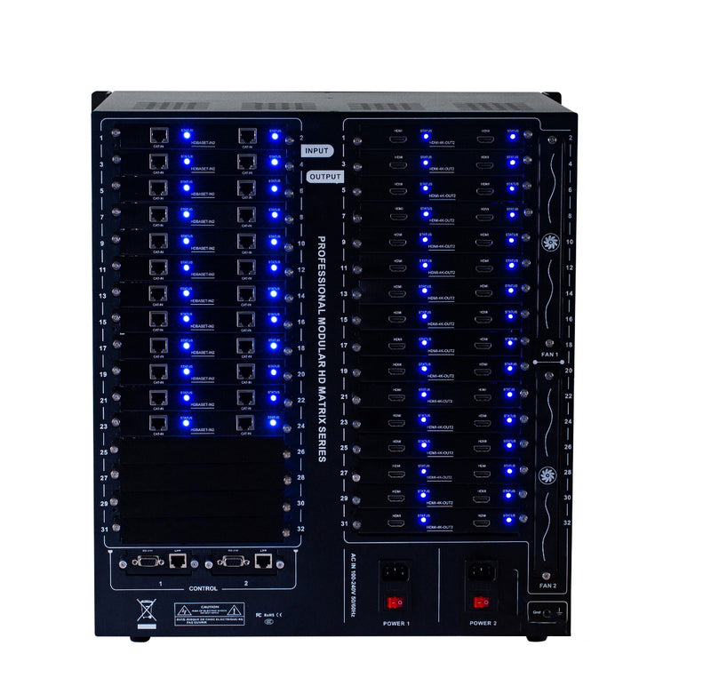 Brightlink PRO-MIX 4K Seamless Modular Matrix in our 24 HDBaseT Input x 32 HDMI Output configuration (c/w 32 Receivers over Cat6 Up To 228ft) - Front Panel 7” Touch Screen - Free Brightlink Control APP.7
