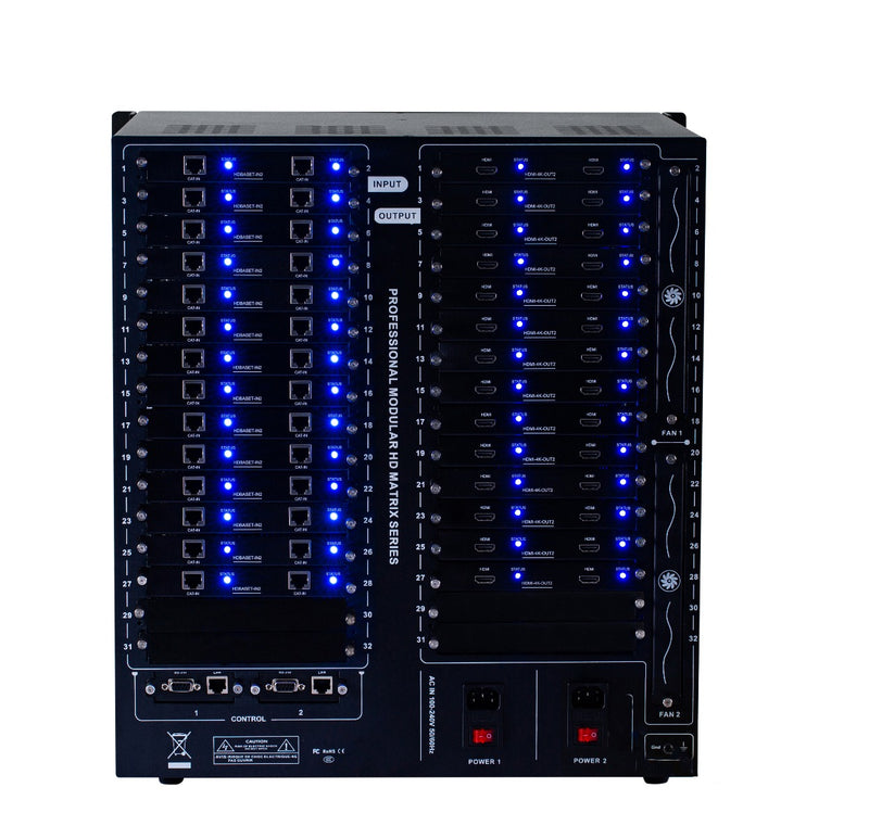 Brightlink PRO-MIX 4K Seamless Modular Matrix in our 28 HDBaseT Input x 28 HDMI Output configuration (c/w 28 Receivers over Cat6 Up To 228ft) - Front Panel 7” Touch Screen - Free Brightlink Control APP.7