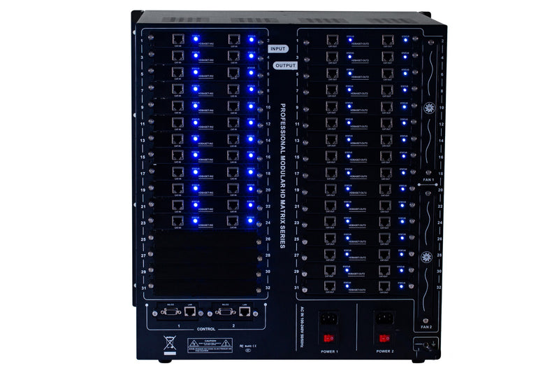 Brightlink PRO-MIX 4K Seamless Modular Matrix in our 24 HDBaseT Input x 32 HDBaseT Output configuration (c/w 32 Receivers over Cat6 Up To 228ft) - Front Panel 7” Touch Screen - Free Brightlink Control APP.7