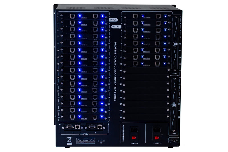Brightlink PRO-MIX 4K Seamless Modular Matrix in our 32 HDBaseT Input x 16 HDBaseT Output configuration (c/w 16 Receivers over Cat6 Up To 228ft) - Front Panel 7” Touch Screen - Free Brightlink Control APP.7