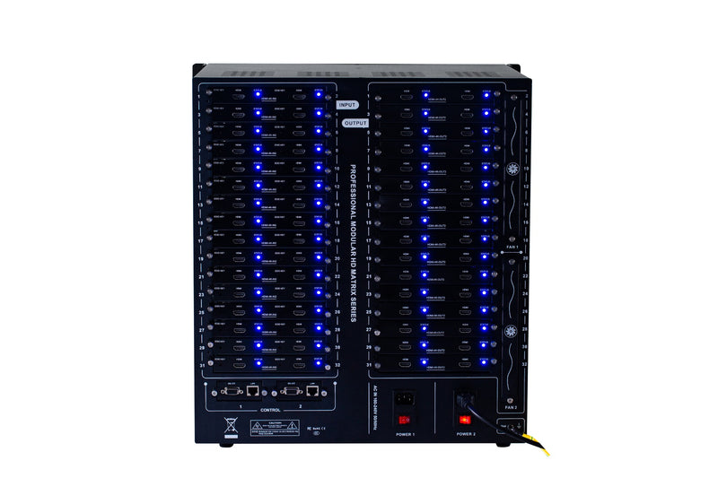 Brightlink PRO-MIX 4K Seamless Modular Matrix in our 32 HDMI Input x 32 HDMI Output configuration - Front Panel 7” Touch Screen - Free Brightlink Control APP.