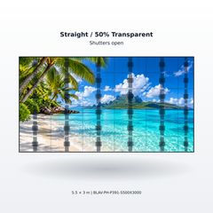 BLAV Phantom Series 5.5m wide x 3m high (18.04 ft wide x 9.84 ft high) P3.91 Transparent Outdoor Rental LED Display