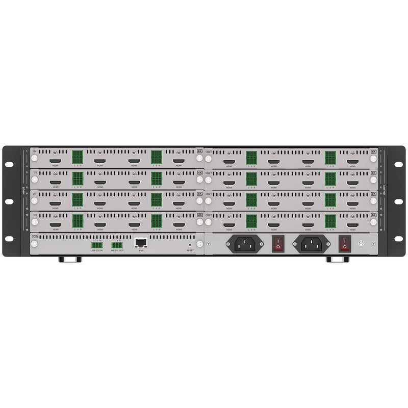 Brightlink's NEW 4K@60Hz/HDMI 16x16 Modular Seamless Switching Matrix with built in Video Wall Controller with up to 16 output channels (4K@60Hz HDMI 16 Input / 16 HDMI Out)
