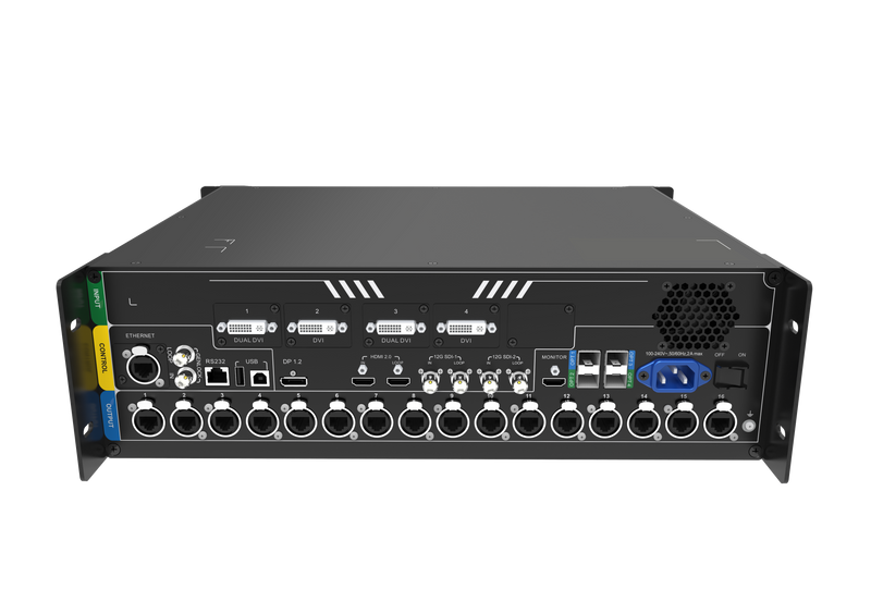 Novastar Pro UHD Jr Video Wall Controller, (10.4 Million Pixel Load Capacity) HDMI 2.0, HDMI 1.4, DP 1.1, and 3G-SDI, 14 Ethernet output ports and 4 auxiliary ports