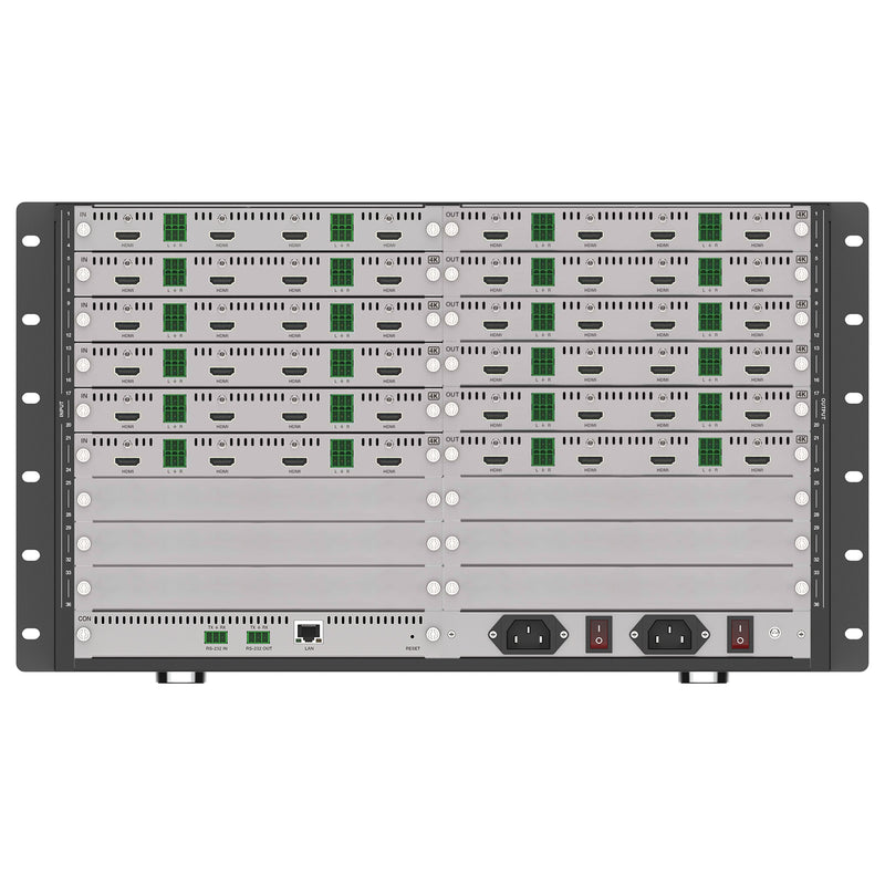 Brightlink's NEW 4K@60Hz/HDMI 36x36 Modular Seamless Switching Matrix with built in Video Wall Controller with up to 36 output channels (4K@60Hz HDMI 24 Input / 24 HDMI Out)