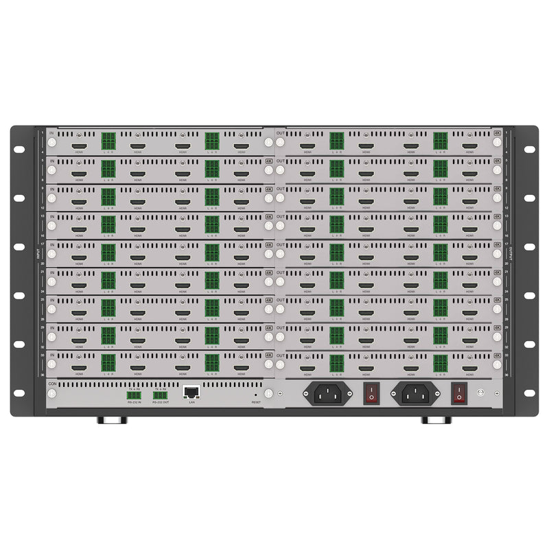 Brightlink's NEW 4K@60Hz/HDMI 36x36 Modular Seamless Switching Matrix with built in Video Wall Controller with up to 36 output channels (4K@60Hz HDMI 36 Input / 36 HDMI Out)