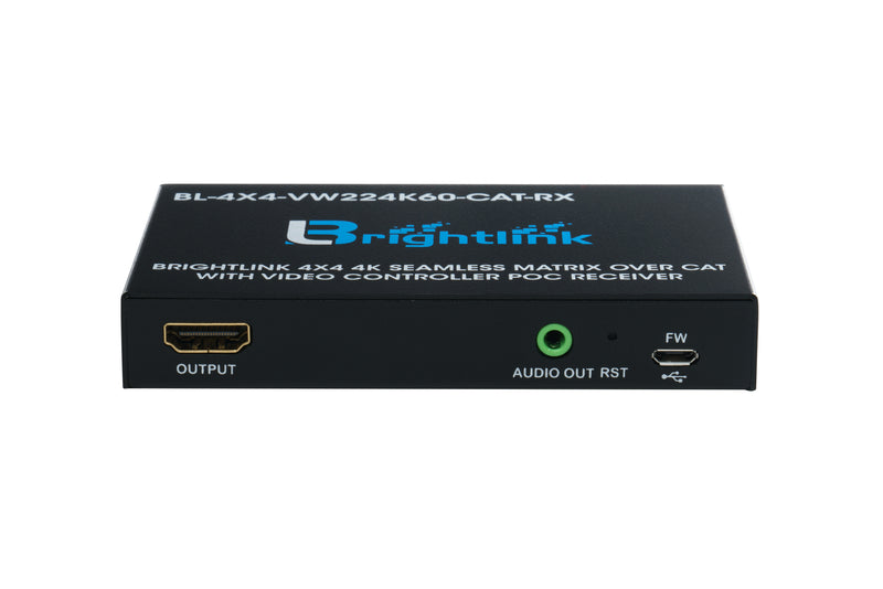 Brightlink 4k 4x4 Seamless Matrix with 2x2 Video Wall Controller and HDMI / Cat6 out with POE Receivers up to 300ft away - Cascade unto 10x10 Video Walls