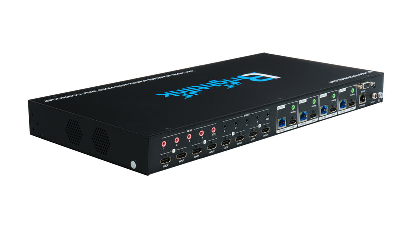 Brightlink 4k 4x4 Seamless Matrix with 2x2 Video Wall Controller and HDMI / Cat6 out with POE Receivers up to 300ft away - Cascade unto 10x10 Video Walls