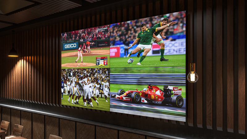 Brightlink’s 130" 2x2 4k Video wall Package - c/w 4ea 65” 1080p Ultra Thin 1.75mm Bezel per side / 3.5mm total Video Wall Displays & 1ea 2x2 Video Wall Controller and HDMI / Cat6 out with POE Receivers & Wall Mounting Bracket