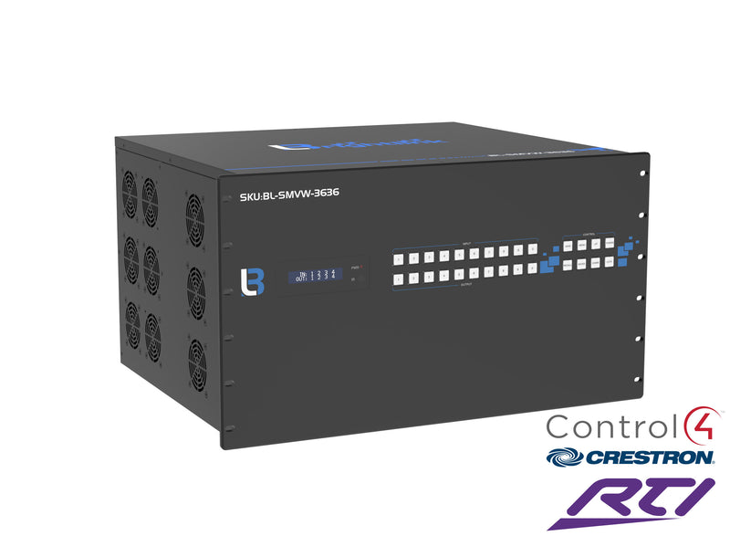 Brightlink's NEW 4K@60Hz/HDMI 36x36 Modular Seamless Switching Matrix with built in Video Wall Controller with up to 36 output channels (4K@60Hz HDMI 36 Input / 36 HDMI Out)