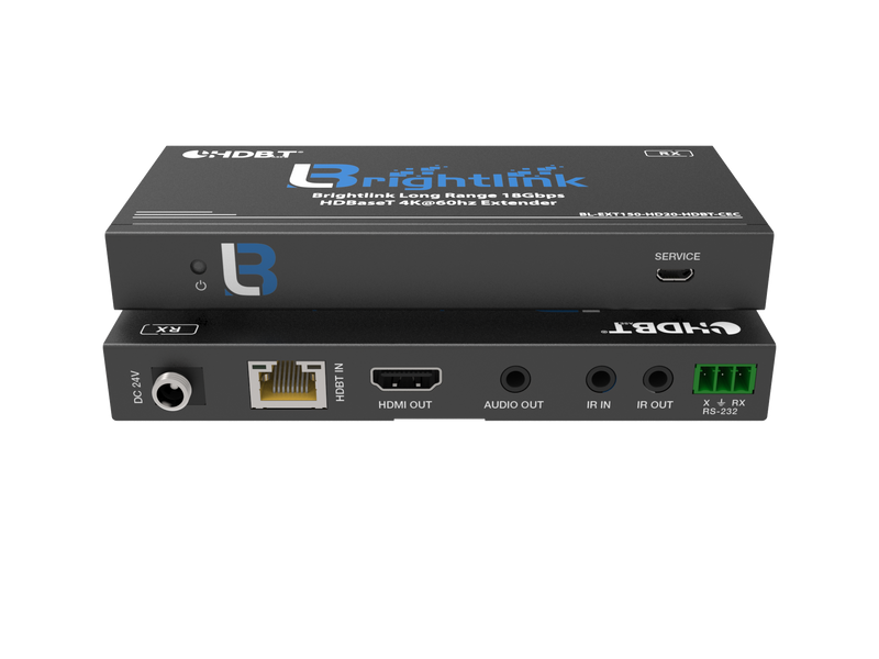 Brightlink’s New Long Range 492ft/150m 18Gbps HDBaseT / HDMI 2.0 4K@60hz 4:4:4 HDR Extender  over single Cat5e/Cat6/Cat7 -CEC -2 Way IR - RS232 - POC/POE - Audio Extraction - HDMI Loop out - HDR