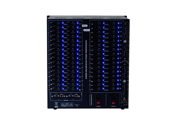 Brightlink PRO-MIX 4K Seamless Modular Matrix in our 18 HDMI Input x 26 HDMI Output configuration - Front Panel 7” Touch Screen - Free Brightlink Control APP.