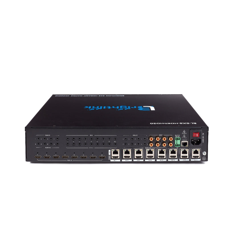 Brightlink Pro Series HDMI 2.0 8x8/8x16/8x24 HDMI / HDBaseT Matrix with 4Kx2K@60Hz, HDR, YUV 4:4:4, 18Gbps, HDCP 1.4/2.2 - APP CONTROL - Distance upto 70m/228ft away | C/W 8 HDBaseT Receivers with 2ea HDMI outputs and POC/POE