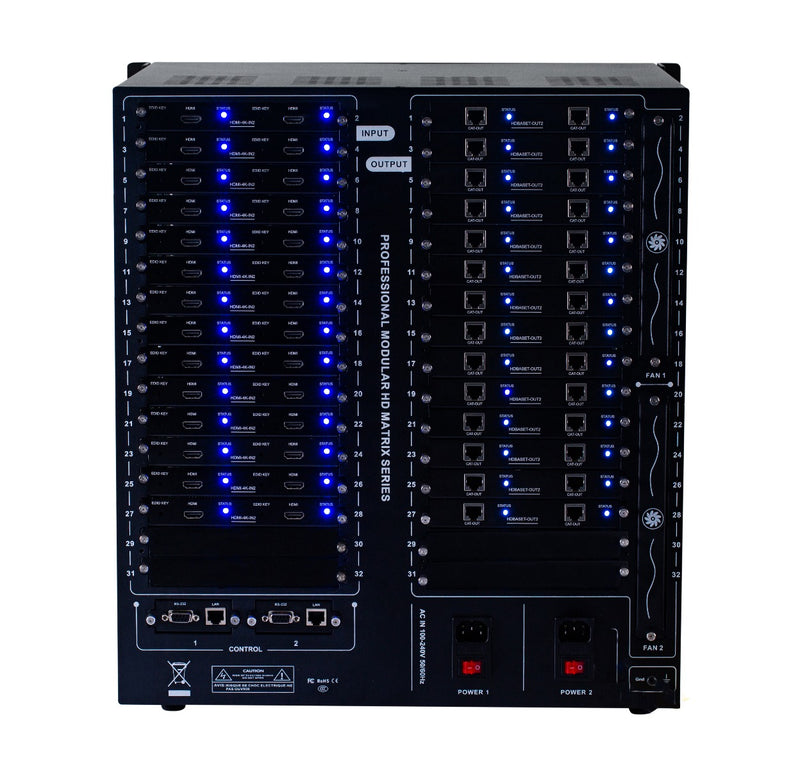 Brightlink PRO-MIX 4K Seamless Modular Matrix in our 28 HDMI Input x 28 HDBaseT Output configuration (c/w 28 Receivers over Cat6 Up To 228ft) - Front Panel 7” Touch Screen - Free Brightlink Control APP.7