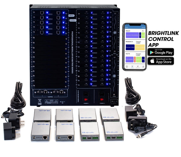 Brightlink PRO-MIX 4K Seamless Modular Matrix in our 10 HDBaseT Input x 32 HDMI Output configuration (c/w 32 Receivers over Cat6 Up To 228ft) - Front Panel 7” Touch Screen - Free Brightlink Control APP.7