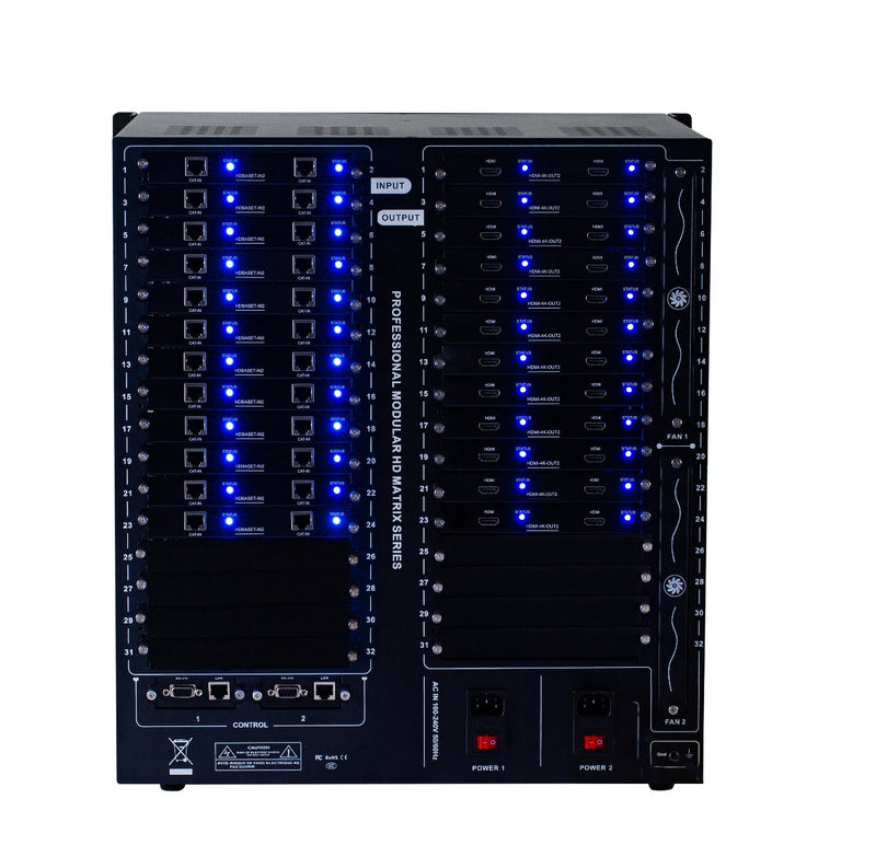 Brightlink PRO-MIX 4K Seamless Modular Matrix in our 24 HDBaseT Input x 24 HDMI Output configuration (c/w 24 Receivers over Cat6 Up To 228ft) - Front Panel 7” Touch Screen - Free Brightlink Control APP.7