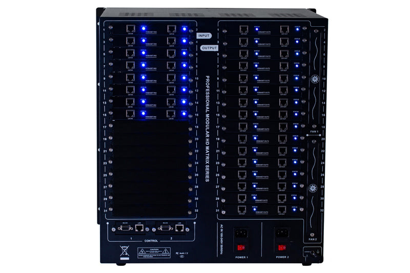 Brightlink PRO-MIX 4K Seamless Modular Matrix in our 16 HDBaseT Input x 32 HDBaseT Output configuration (c/w 32 Receivers over Cat6 Up To 228ft) - Front Panel 7” Touch Screen - Free Brightlink Control APP.7