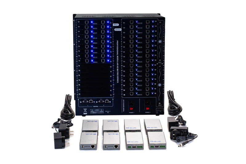 Brightlink PRO-MIX 4K Seamless Modular Matrix in our 18 HDBaseT Input x 32 HDBaseT Output configuration (c/w 32 Receivers over Cat6 Up To 228ft) - Front Panel 7” Touch Screen - Free Brightlink Control APP.7