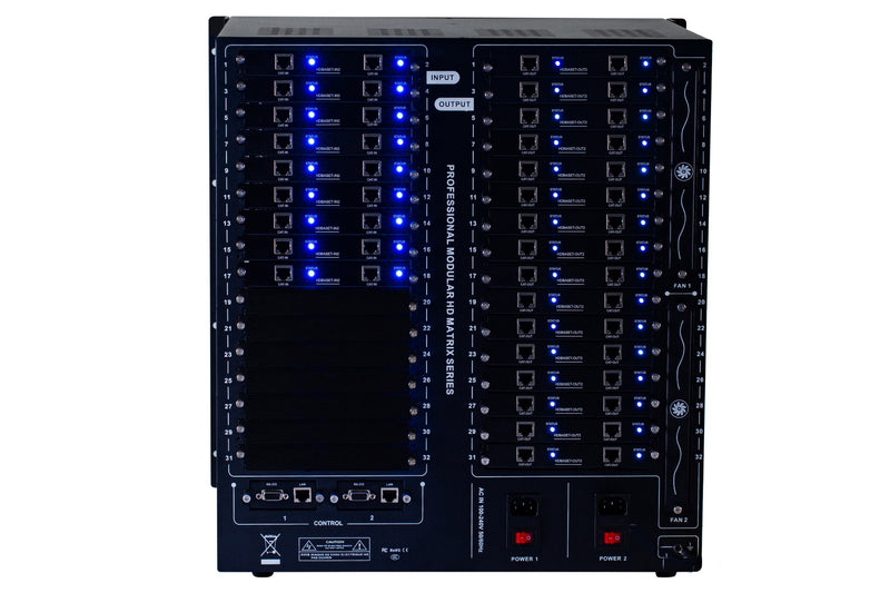 Brightlink PRO-MIX 4K Seamless Modular Matrix in our 20 HDBaseT Input x 32 HDBaseT Output configuration (c/w 32 Receivers over Cat6 Up To 228ft) - Front Panel 7” Touch Screen - Free Brightlink Control APP.7