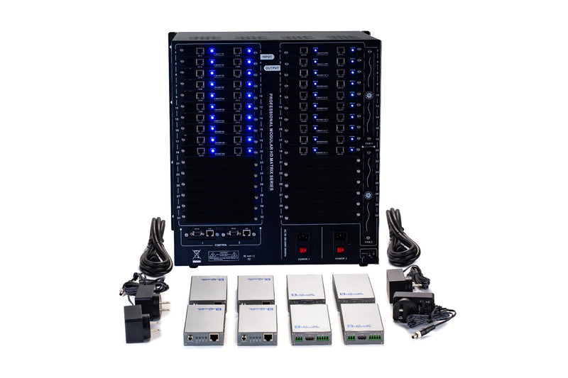 Brightlink PRO-MIX 4K Seamless Modular Matrix in our 20 HDBaseT Input x 20 HDBaseT Output configuration (c/w 20 Receivers over Cat6 Up To 228ft) - Front Panel 7” Touch Screen - Free Brightlink Control APP.7