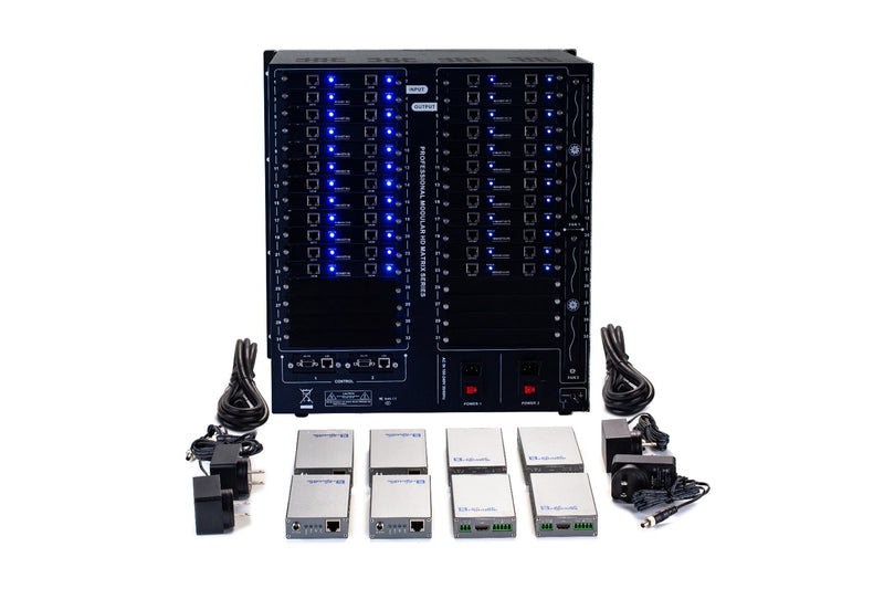 Brightlink PRO-MIX 4K Seamless Modular Matrix in our 24 HDBaseT Input x 24 HDBaseT Output configuration (c/w 24 Receivers over Cat6 Up To 228ft) - Front Panel 7” Touch Screen - Free Brightlink Control APP.7