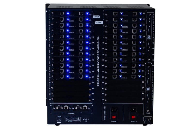 Brightlink PRO-MIX 4K Seamless Modular Matrix in our 24 HDBaseT Input x 24 HDBaseT Output configuration (c/w 24 Receivers over Cat6 Up To 228ft) - Front Panel 7” Touch Screen - Free Brightlink Control APP.7