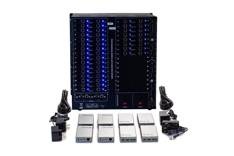 Brightlink PRO-MIX 4K Seamless Modular Matrix in our 32 HDBaseT Input x 16 HDBaseT Output configuration (c/w 16 Receivers over Cat6 Up To 228ft) - Front Panel 7” Touch Screen - Free Brightlink Control APP.7
