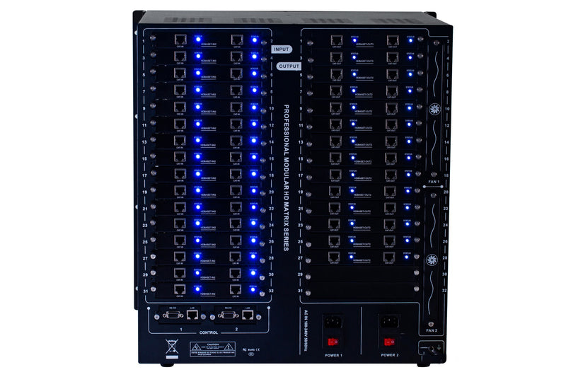 Brightlink PRO-MIX 4K Seamless Modular Matrix in our 32 HDBaseT Input x 28 HDBaseT Output configuration (c/w 28 Receivers over Cat6 Up To 228ft) - Front Panel 7” Touch Screen - Free Brightlink Control APP.7