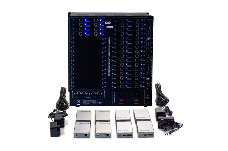 Brightlink PRO-MIX 4K Seamless Modular Matrix in our 8 HDBaseT Input x 32 HDBaseT Output configuration (c/w 32 Receivers over Cat6 Up To 228ft) - Front Panel 7” Touch Screen - Free Brightlink Control APP.7