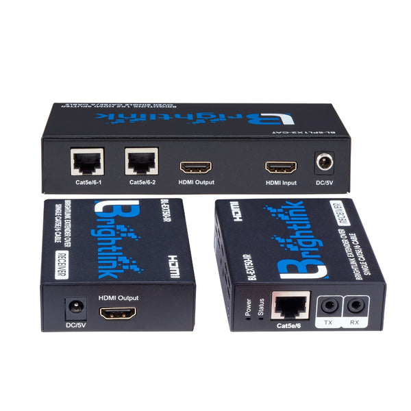 Brightlink 1x2 HDMI Splitter Over Single Cat5e/6 Cable with Full HD 1080p@60Hz Up to 165ft/50M with Wide Band Bi-Directional IR-Set c/w 2 Receivers (Model # BL-SPL1X2-CAT)
