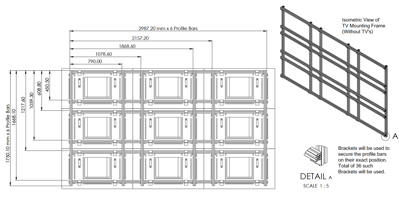 3x3 Video Wall Aluminum Mounting Brackets